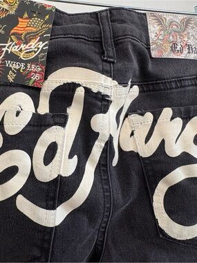 Ed Hardy Black Jeans with White Script Back Graphic